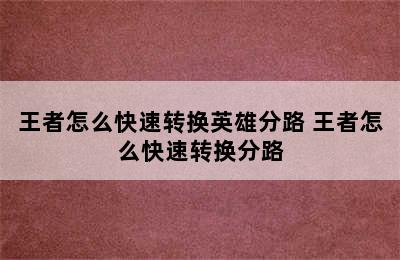 王者怎么快速转换英雄分路 王者怎么快速转换分路